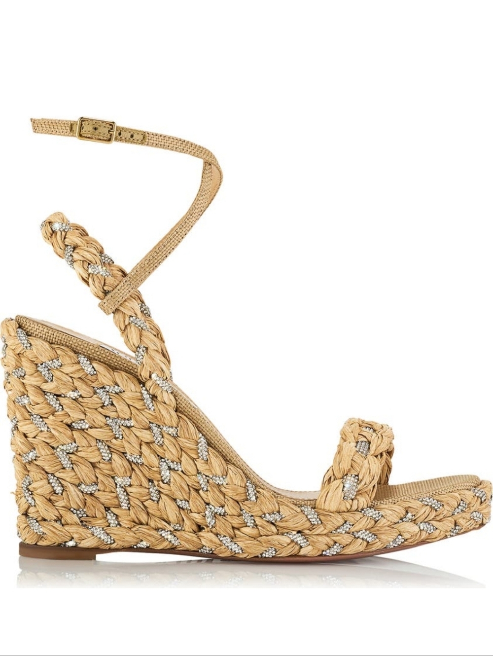 $1,095 AQUAZZURA Costiera 120 Crystal Raffia Platform Wedge Sandals EU 40 US 10